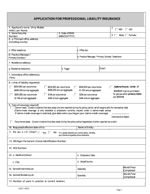 Professional Liability Insurance Application