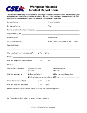 Workplace Violence Incident Report Form