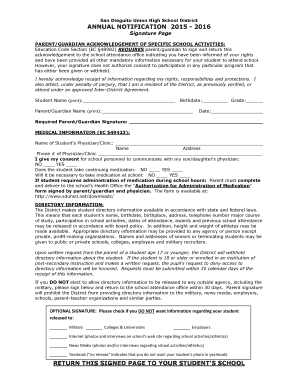 Parent Guardian Acknowledgement Form
