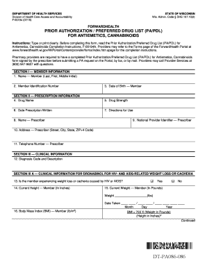 Wisconsin Prior Authorization Form for Antiemetics and Cannabinoids