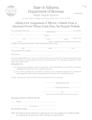 Affidavit for Assignment of Title for a Vehicle From a Deceased Owner