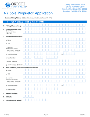 NY Sole Proprietor Health Insurance Application