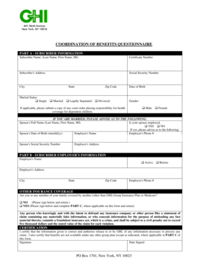 Coordination of Benefits Questionnaire