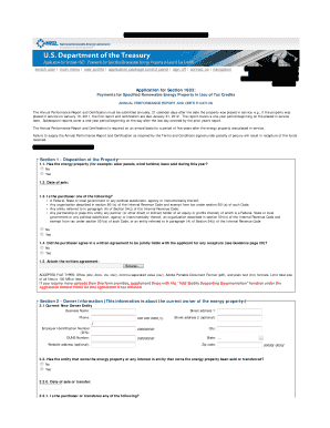Annual Performance Report and Certification for Section 1603