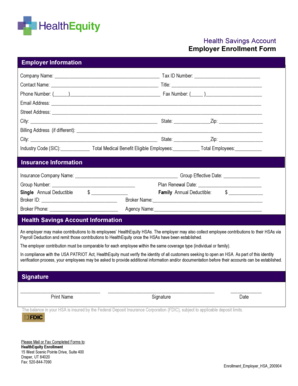 Health Savings Account Employer Enrollment Form