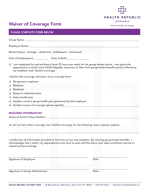 Waiver of Health Coverage Form
