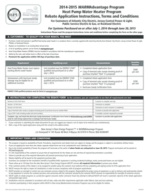 2014-2015 WARMAdvantage Heat Pump Water Heater Rebate Application