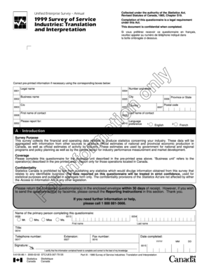 1999 Survey of Service Industries Translation and Interpretation