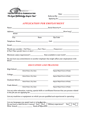 Houston Eye Associates Employment Application