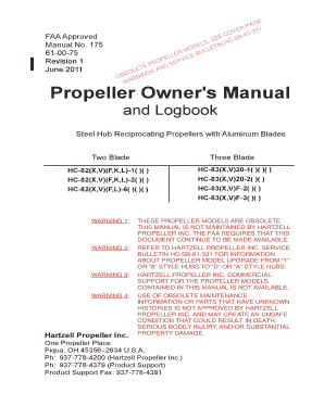 Manual 175. Propeller Owner's Manual and Logbook - (8 Hub) Steel Hub Reciprocating Proepllers with Alum. Blades