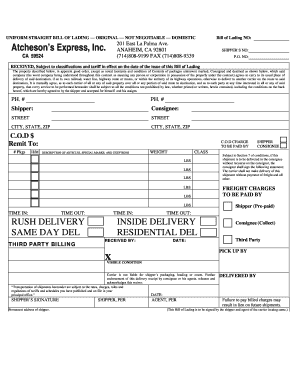 Uniform straight bill of lading original not - Atcheson's Express