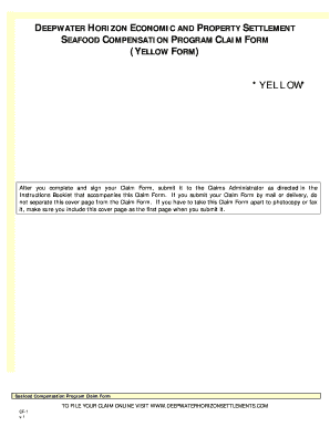 Deepwater Horizon Seafood Compensation Claim Form