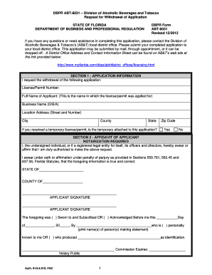 Florida ABT-6031 Withdrawal Application