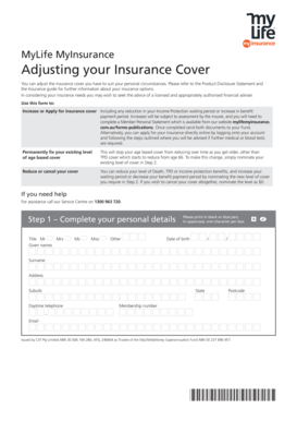 MyLife MyInsurance Cover Adjustment Form