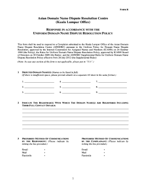 Domain Name Dispute Response Form