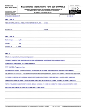 Schedule O for Form 990 or 990-EZ