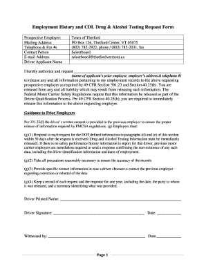 Employment History and CDL Drug & Alcohol Testing Request Form