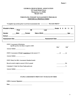 Georgia High School Wrestling Weight Management Form