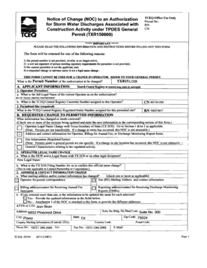 Notice of Change for Storm Water Discharge Permit