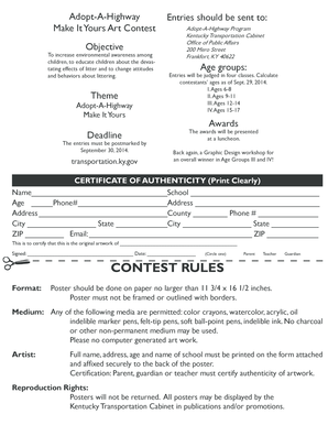 Adopt-A-Highway Art Contest Entry Form