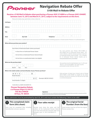 Pioneer Navigation Rebate Form