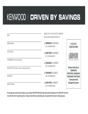 Kenwood Navigation System Rebate Form