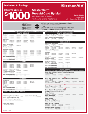 KitchenAid Appliance Rebate Form