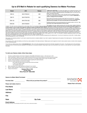 Daewoo Ice Maker Mail-in Rebate Form