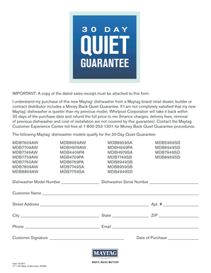 Maytag 30-Day Quiet Guarantee Form