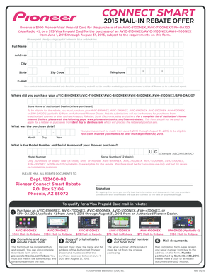 Pioneer Connect Smart 2015 Mail-In Rebate Form
