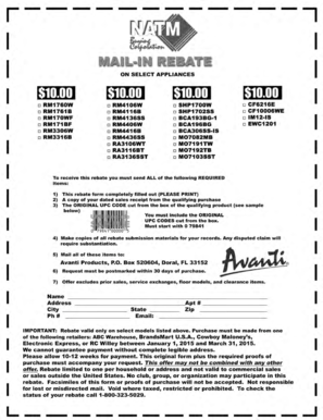 Avanti Appliances Rebate Form