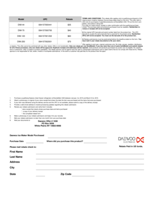 Daewoo Ice Maker Mail-in Rebate Form