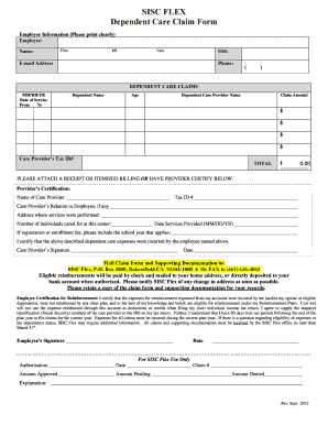 SISC Flex Dependent Care Claim Form