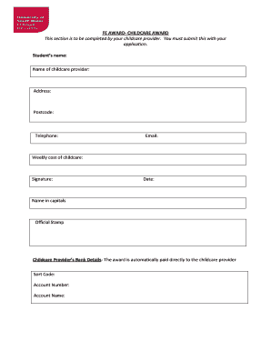 Childcare Award Application Form