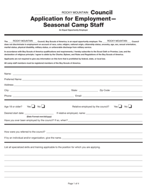 Boy Scouts of America Seasonal Camp Staff Application