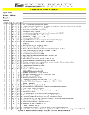 California Short Sale Escrow Checklist