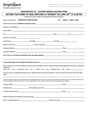 Student Medical Release Form