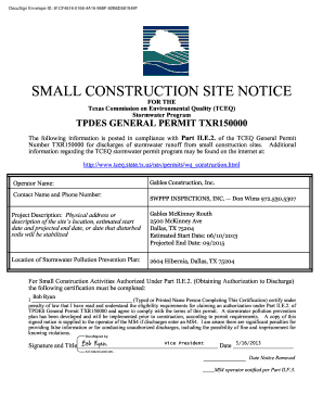 Texas Small Construction Site Notice