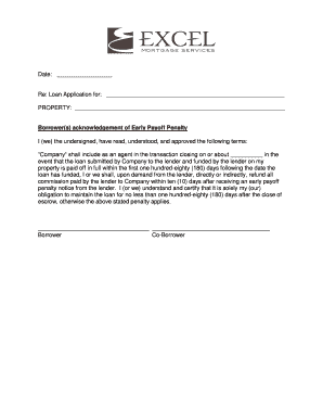 Loan Application Early Payoff Penalty Acknowledgement