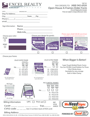 Open House A-Frames Order Form