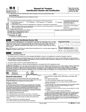 Form W-9 Request for Taxpayer Identification Number and Certification