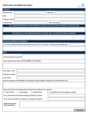 New Client Information Sheet