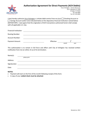 Authorization Agreement for Direct Payments