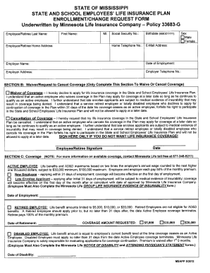 Mississippi State and School Employees' Life Insurance Enrollment Form