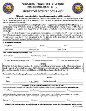Kern County Transient Occupancy Tax Affidavit
