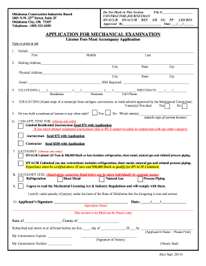 Oklahoma Mechanical Contractor License Application