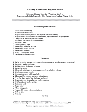 Workshop Materials and Supplies Checklist