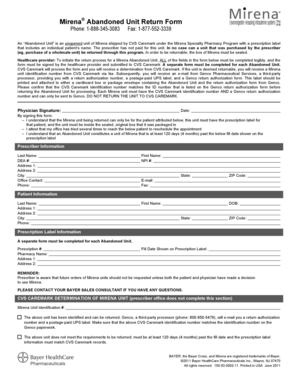 Mirena Abandoned Unit Return Form