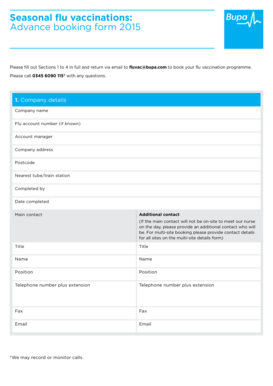 Bupa Flu Vaccination Booking Form