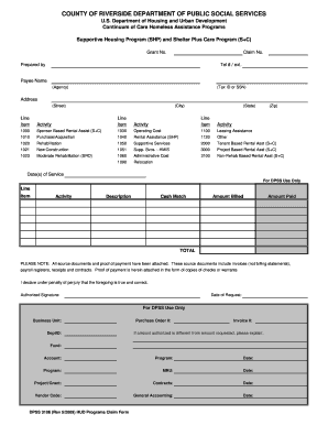 HUD Programs Claim Form